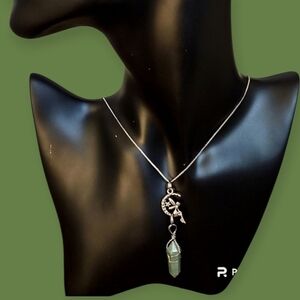 VTG Silver Plated Gothic Fairy Tinkerbell Aventurine Crystal Sautoir Necklace